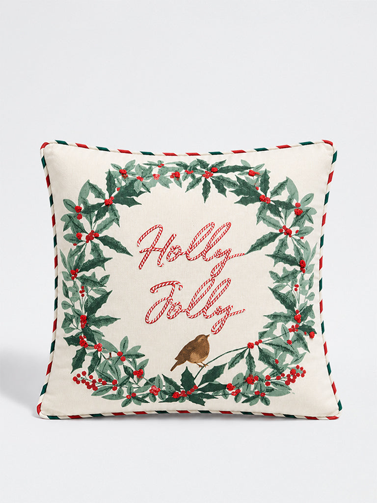 Westside Home Multicolor Text-Printed Xmas Cushion Cover