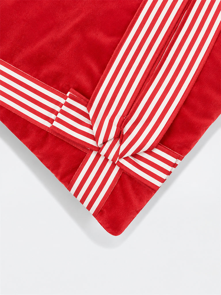 Westside Home Red Velvet Bow-Detail Xmas Cushion Cover