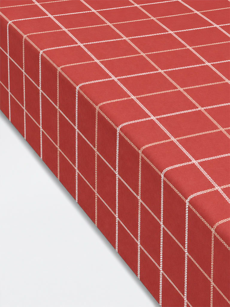 Westside Home Red Checkered King Fitted Bed Sheet Set