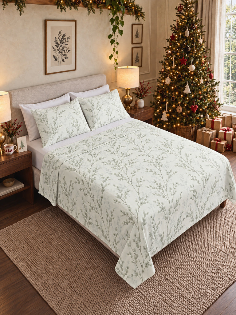 Westside Home Sage Botanical Printed King Bed Sheet Set