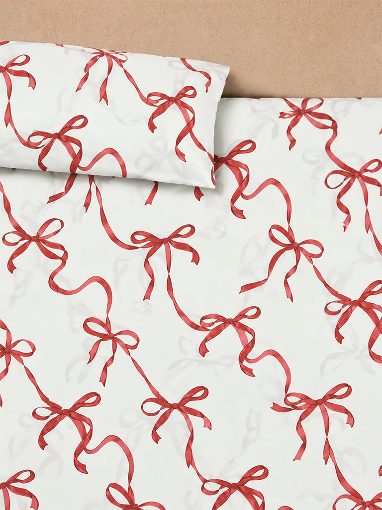 Westside Home Red Bow Printed Queen Bed Sheet Set