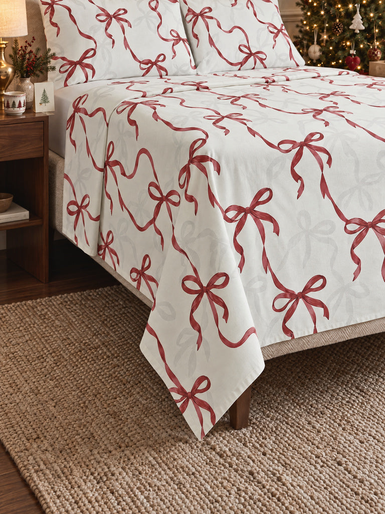 Westside Home Red Bow Printed King Bed Sheet Set