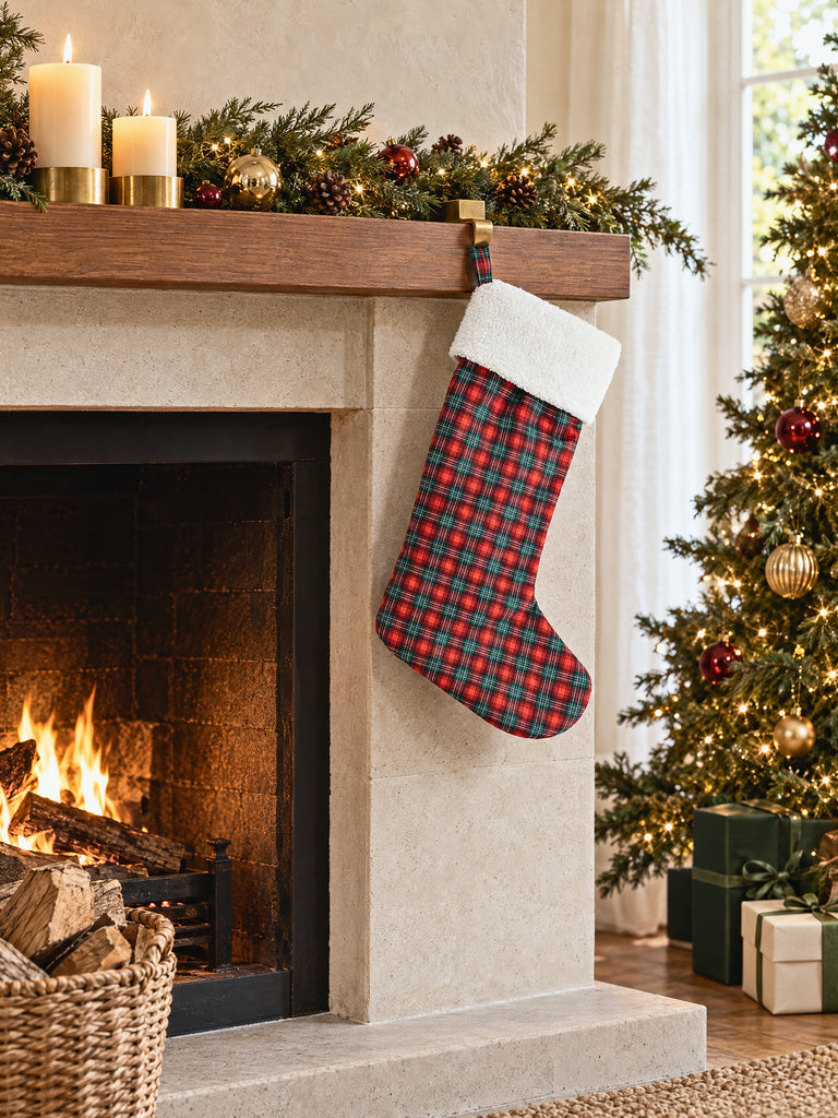 Westside Home Red Tartan Checkered Xmas Stocking