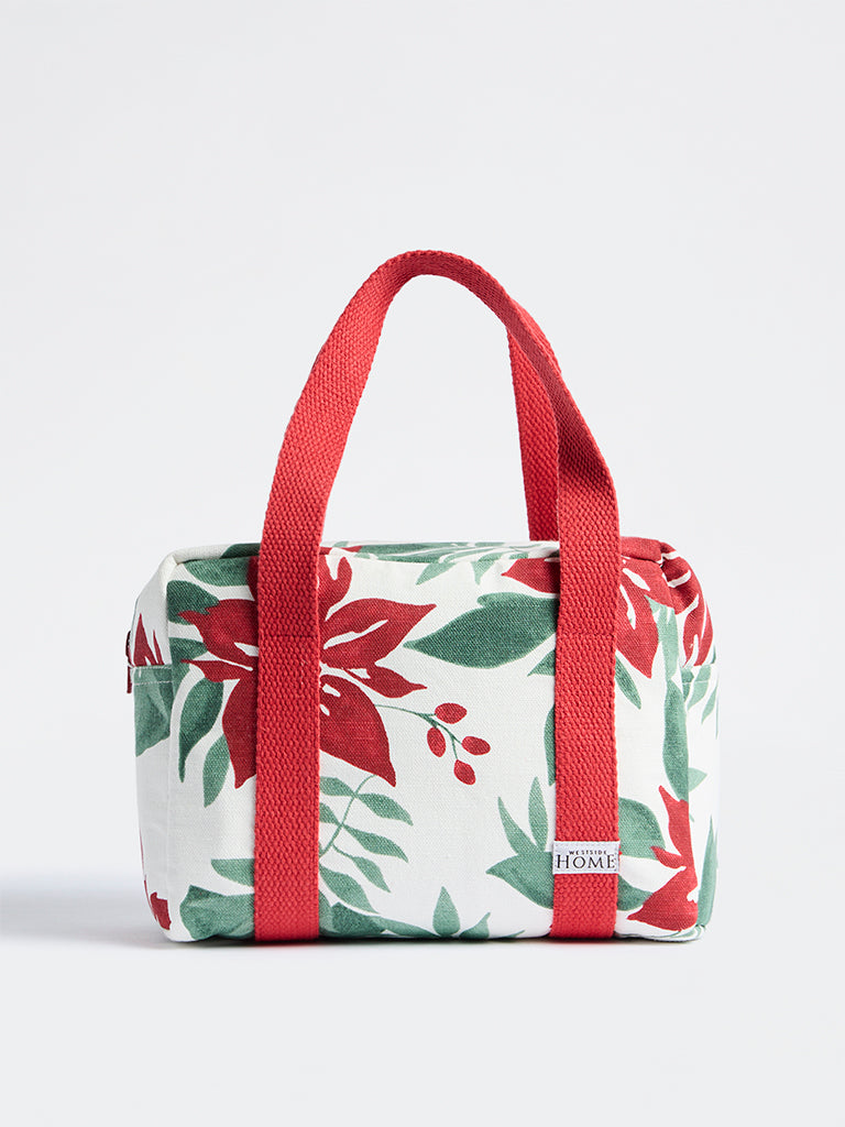 Westside Home Multicolor Poinsettia Printed Xmas Lunch Bag