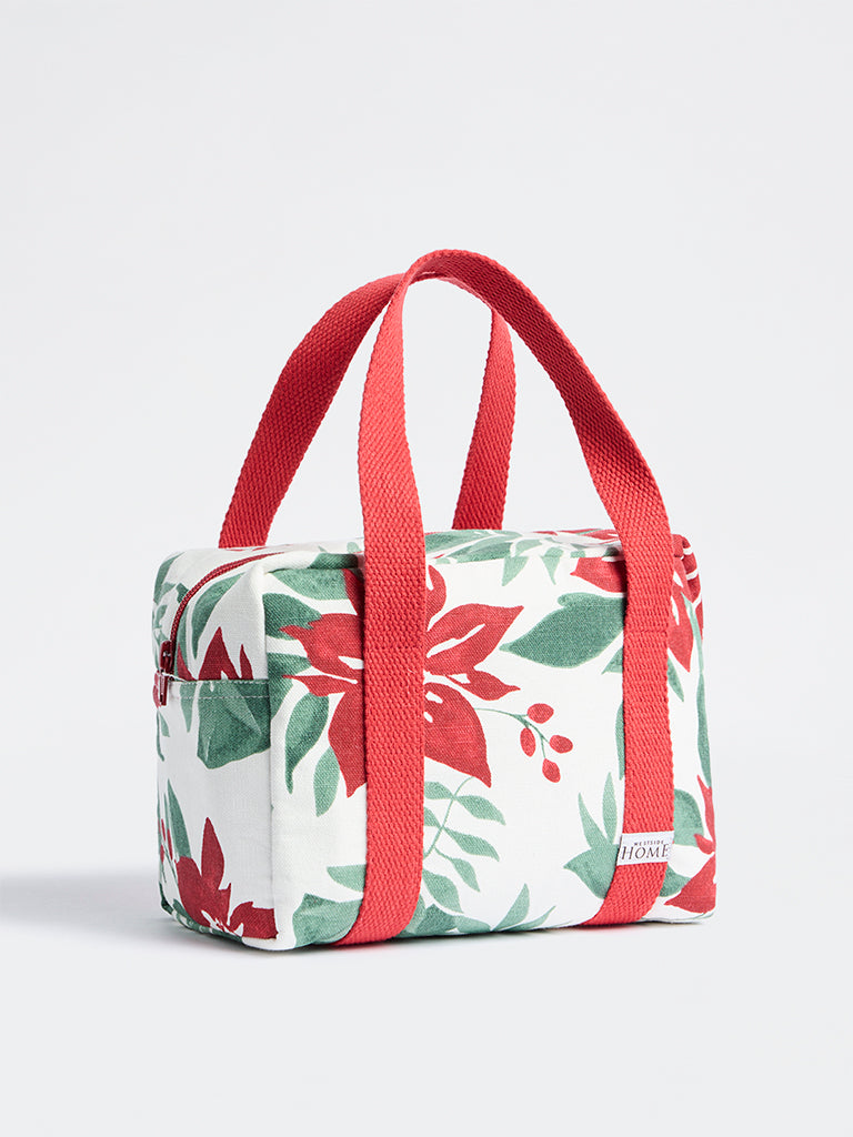 Westside Home Multicolor Poinsettia Printed Xmas Lunch Bag