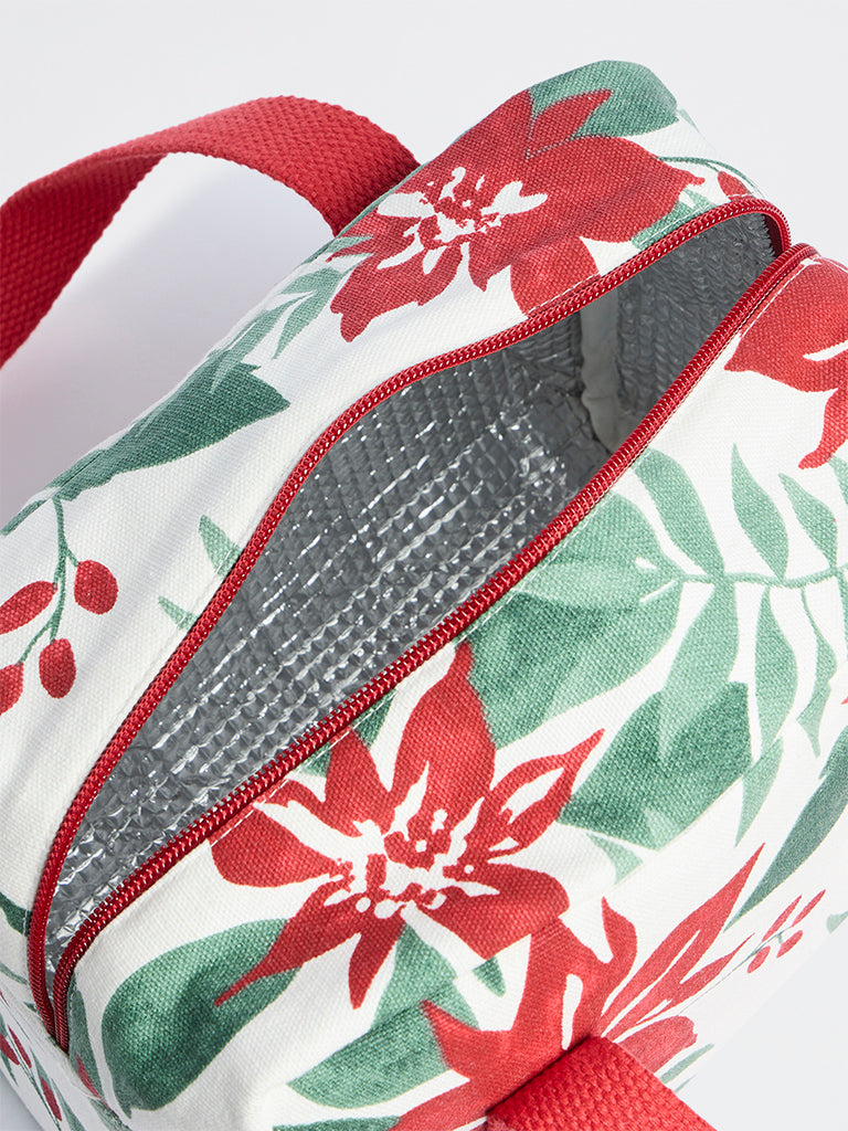 Westside Home Multicolor Poinsettia Printed Xmas Lunch Bag