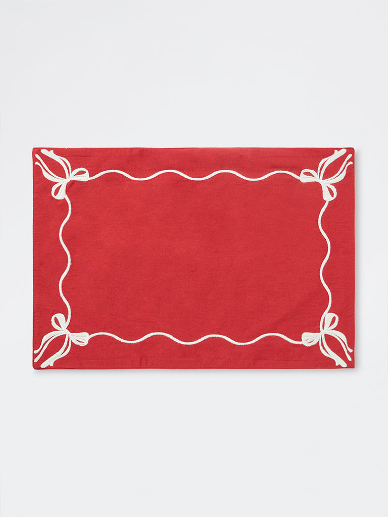 Westside Home Red Bow Embroidered Xmas Placemats - Set of 4
