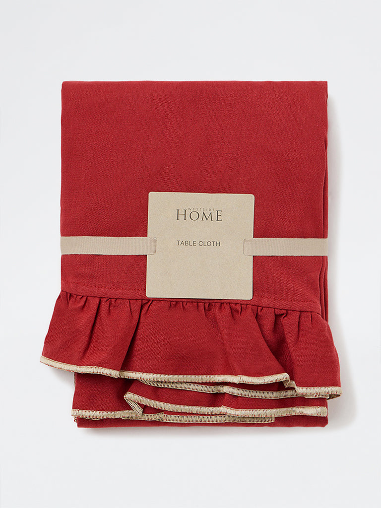 Westside Home Red Solid Frill Detailed Table Cloth