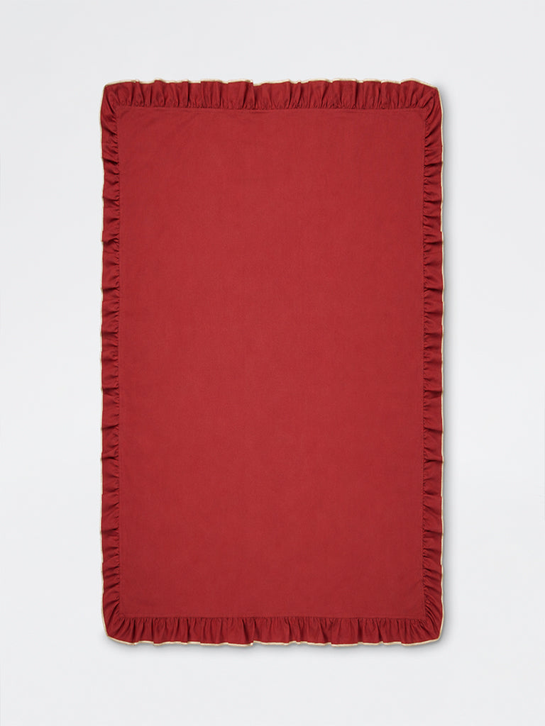 Westside Home Red Solid Frill Detailed Table Cloth