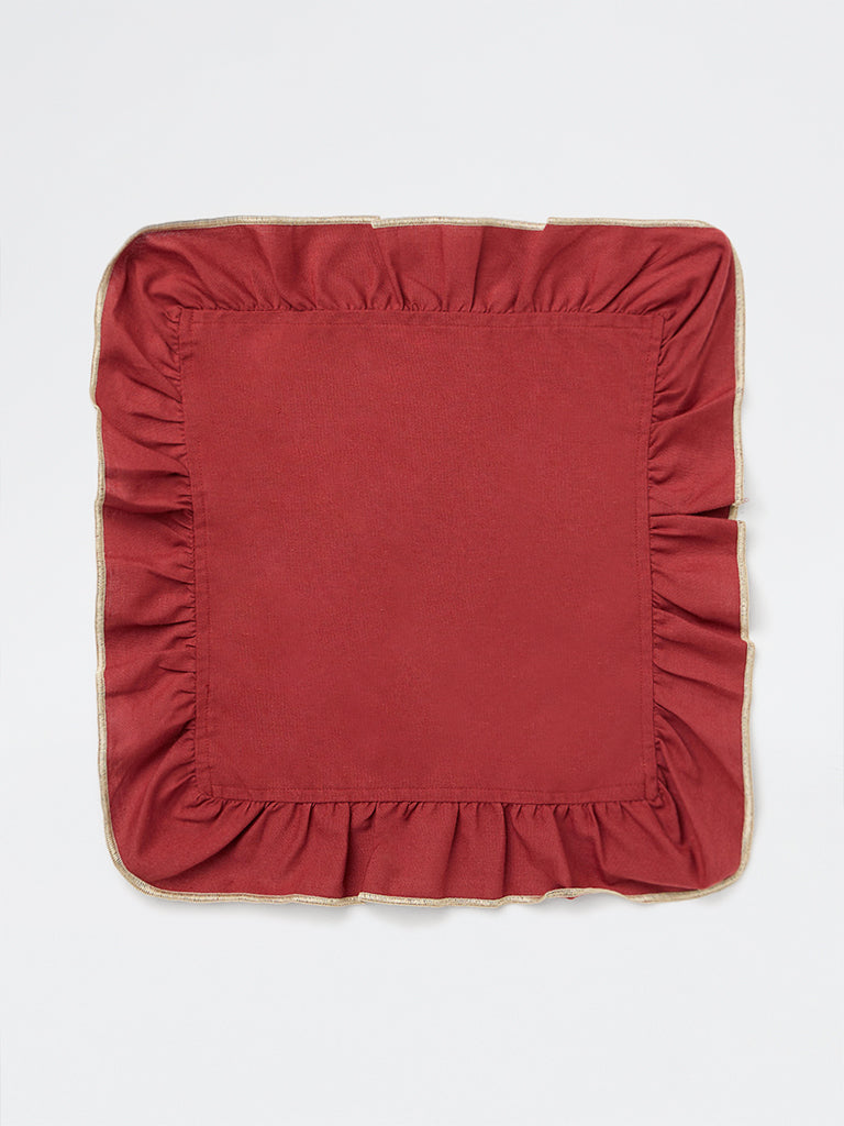 Westside Home Red Solid Frill Detailed Napkins - Set of 4