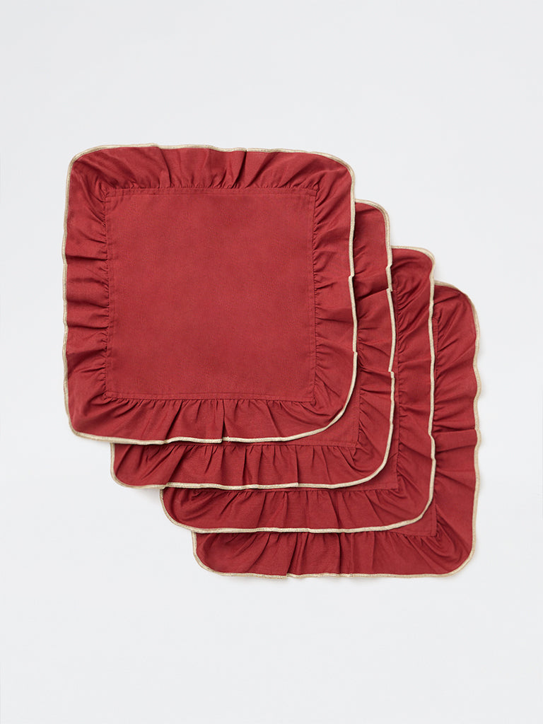 Westside Home Red Solid Frill Detailed Napkins - Set of 4