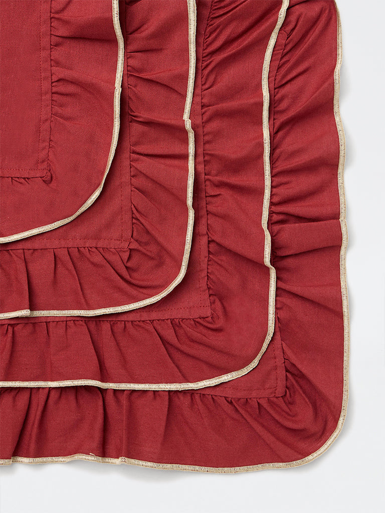 Westside Home Red Solid Frill Detailed Napkins - Set of 4