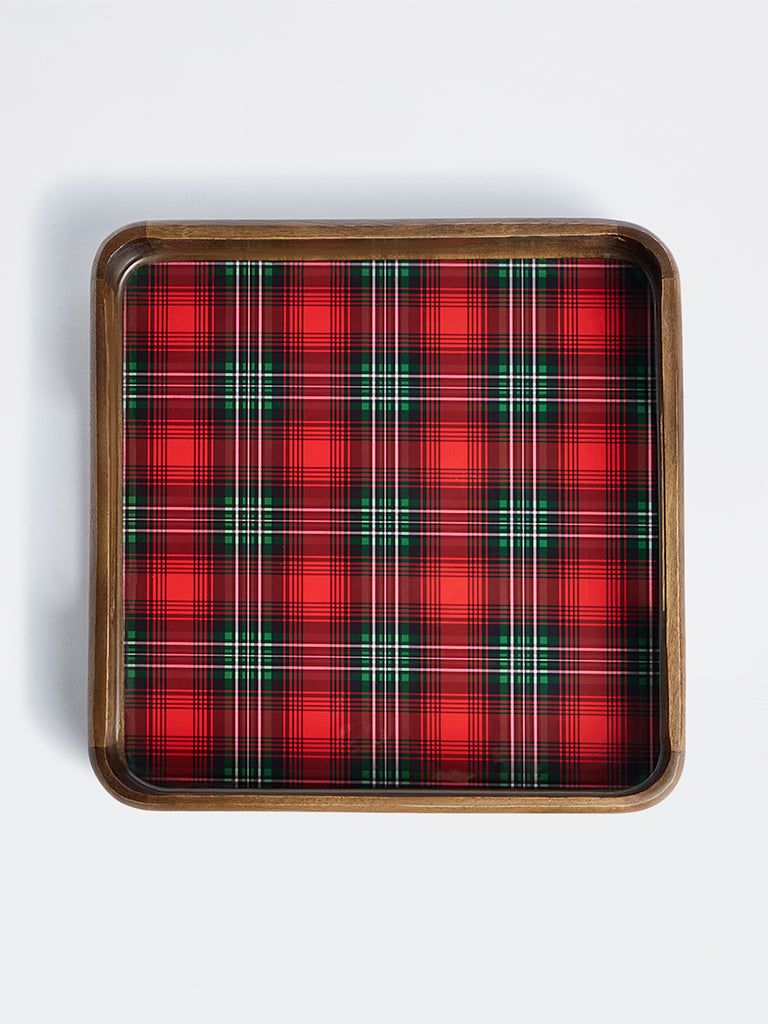 Westside Home Red and Green Tartan Checkered Xmas Serving Tray