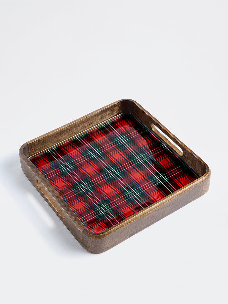 Westside Home Red and Green Tartan Checkered Xmas Serving Tray