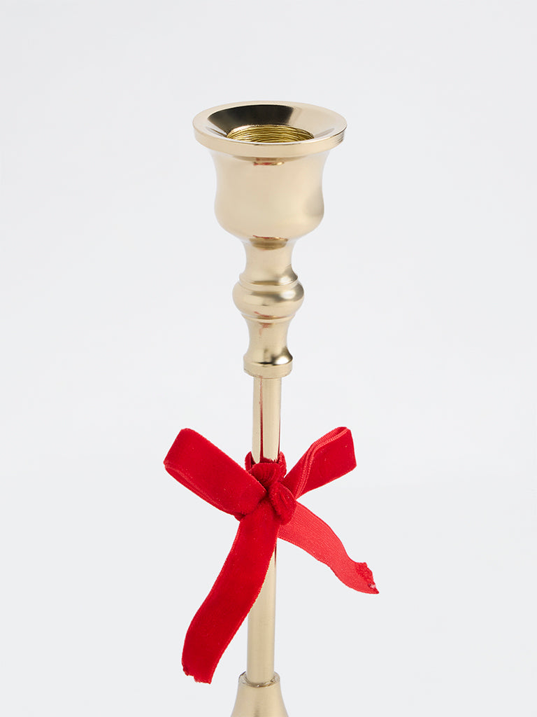 Westside Home Gold Ribbon-Detail Xmas Taper Candle Holder