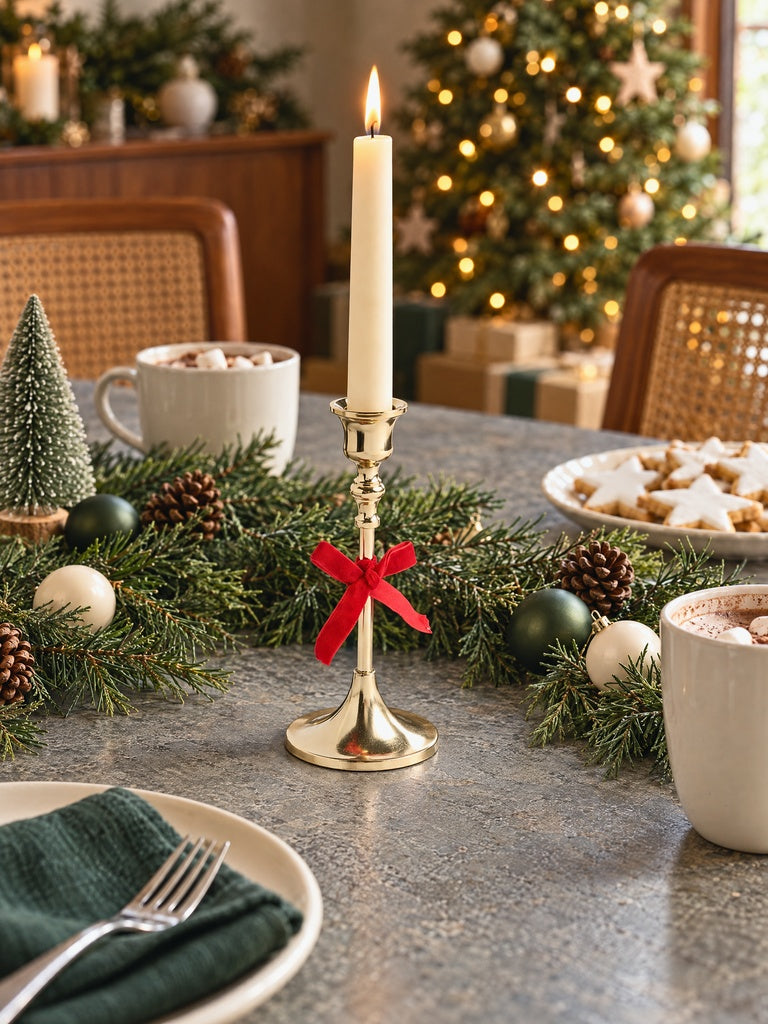Westside Home Gold Ribbon-Detail Xmas Taper Candle Holder