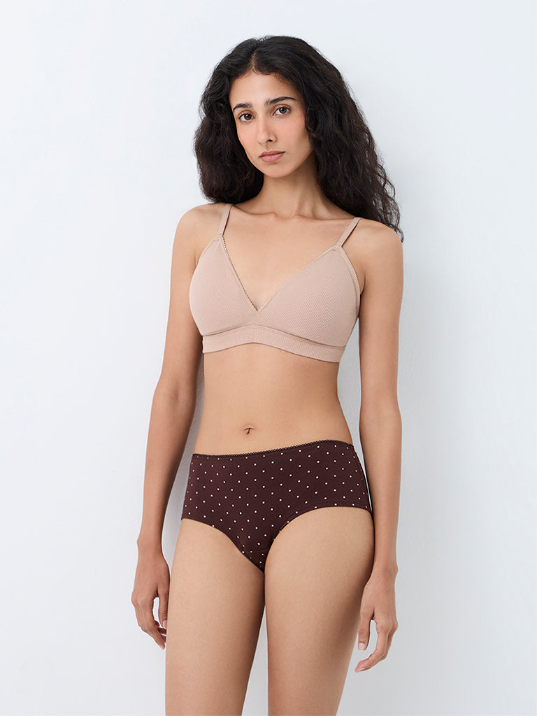 Superstar Taupe Waffle-Textured Padded Cotton-Blend Bra
