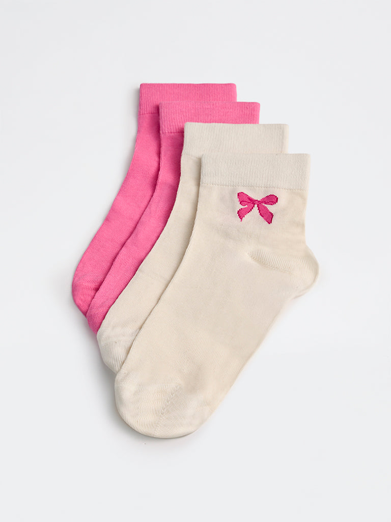 Superstar Pink Bow Design Cotton-Blend Socks - Pack of 2