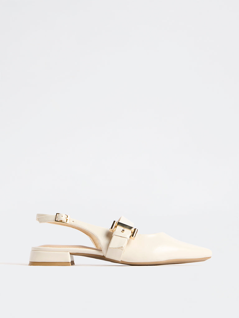 LUNA BLU Ivory Buckle-Detail Pointed-Toe Shoes