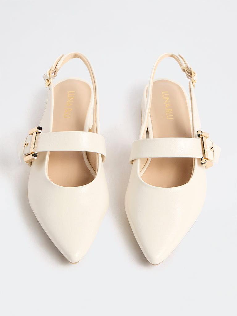 LUNA BLU Ivory Buckle-Detail Pointed-Toe Shoes
