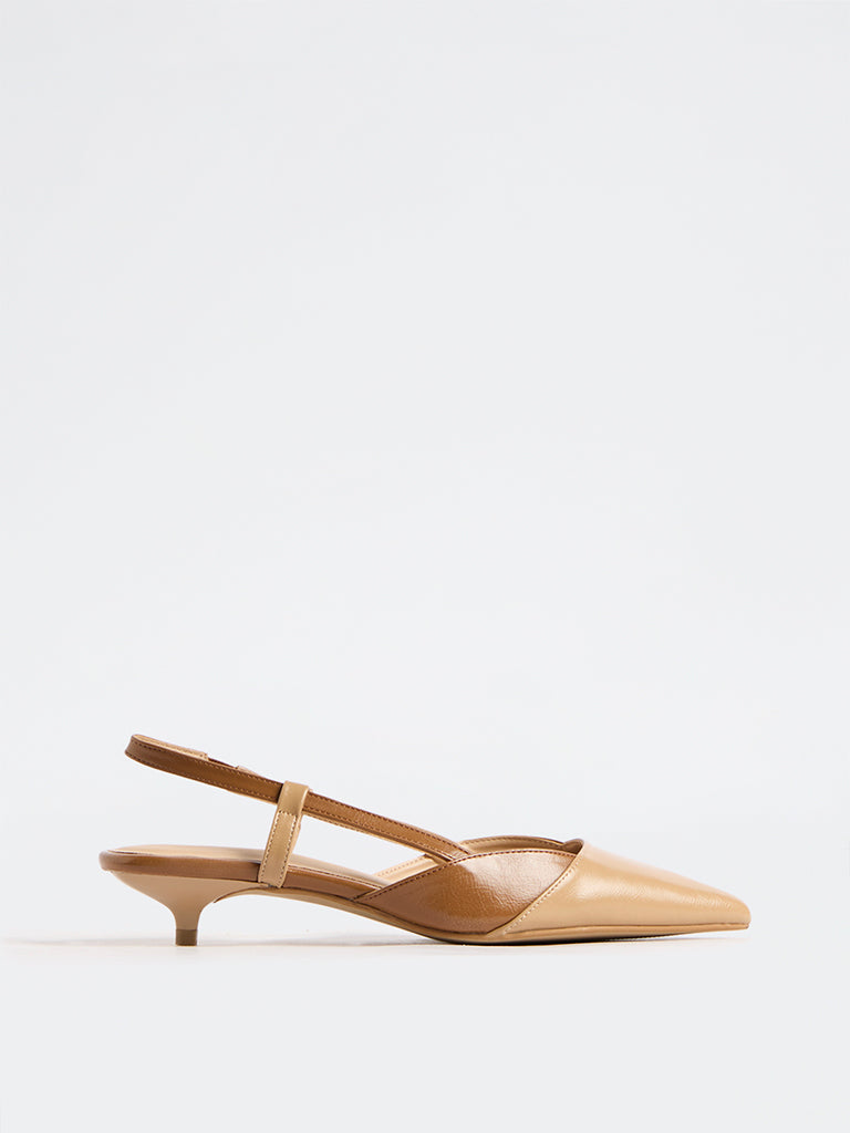 LUNA BLU Beige Slingback Kitten-Heel Shoes