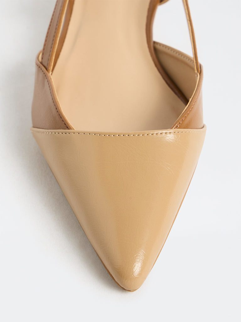LUNA BLU Beige Slingback Kitten-Heel Shoes