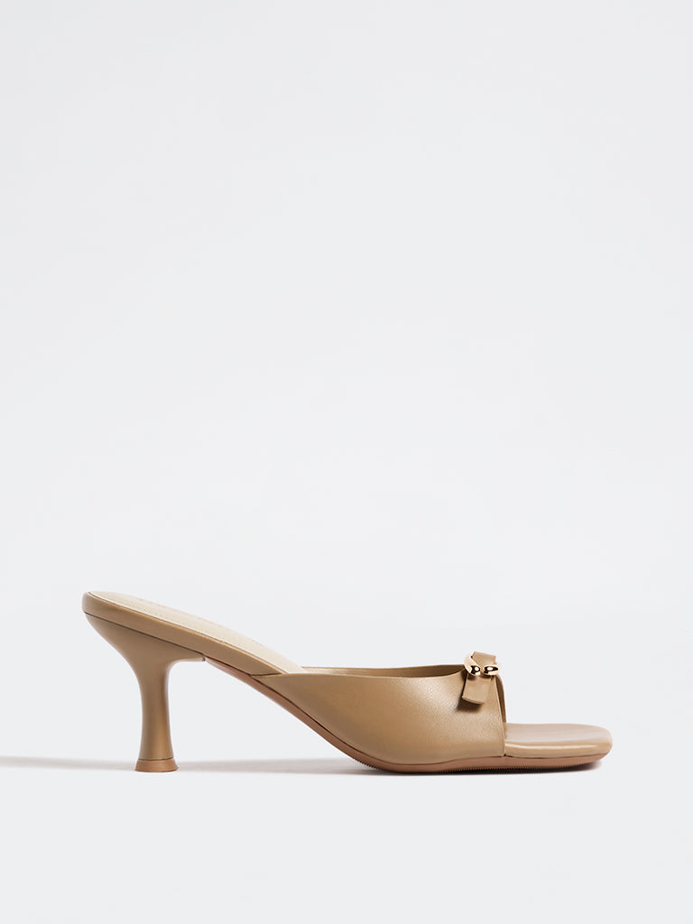 LUNA BLU Taupe Heel Mules