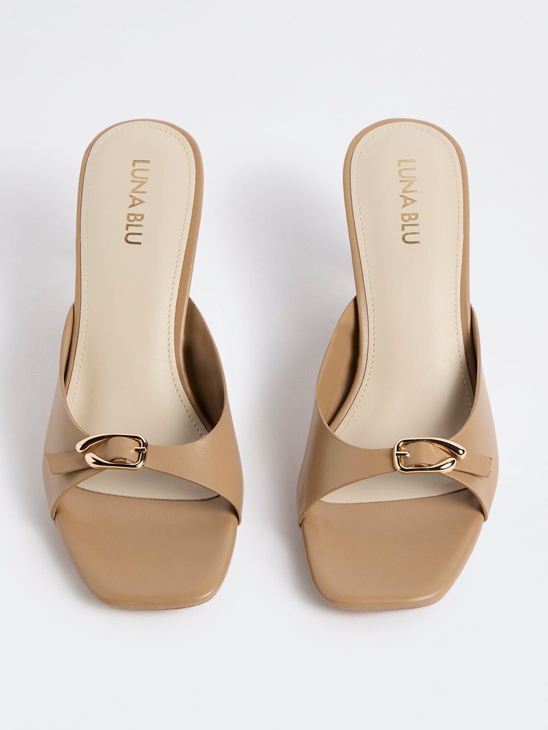 LUNA BLU Taupe Heel Mules