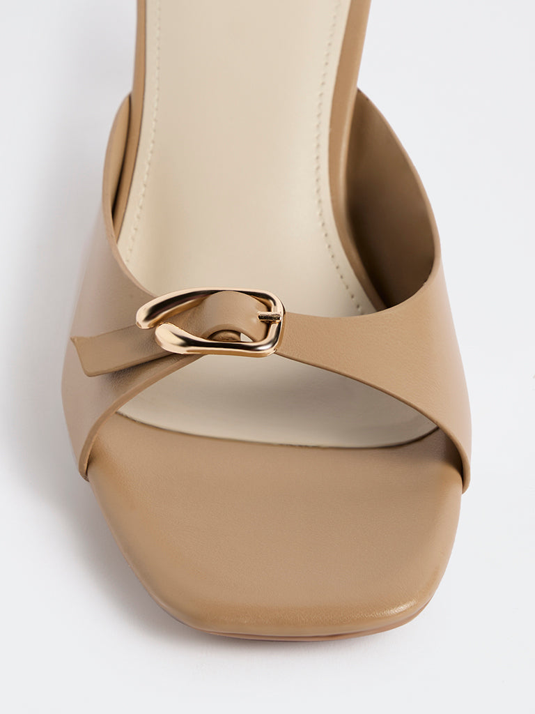 LUNA BLU Taupe Heel Mules