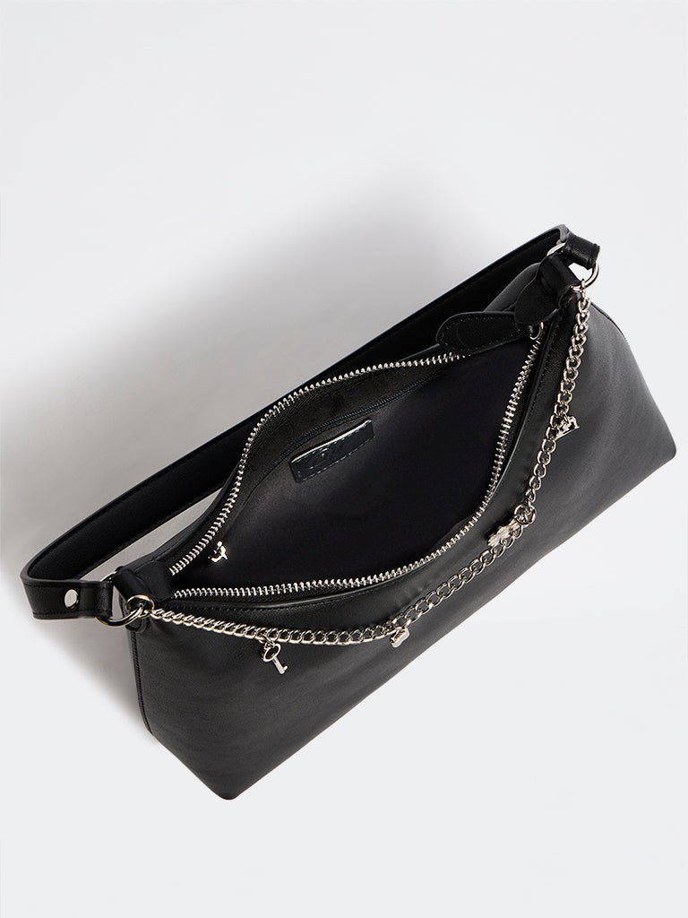 Westside Black Chain Charm-Detail Shoulder Bag