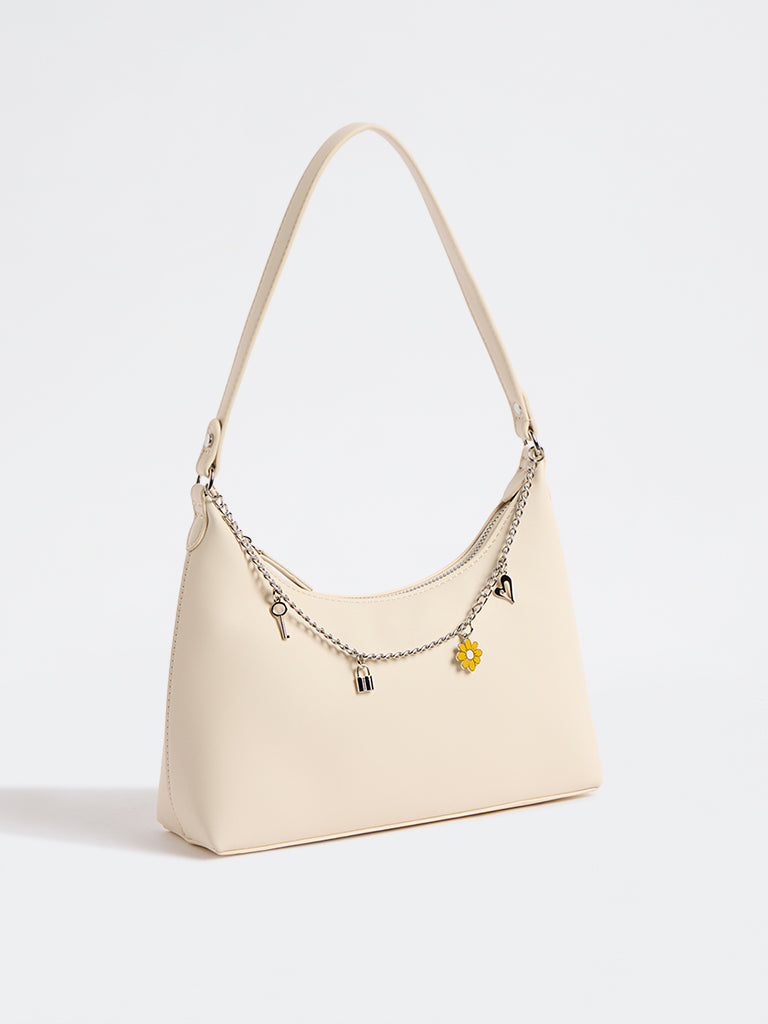 Westside Off-White Charm-Detail Shoulder Bag