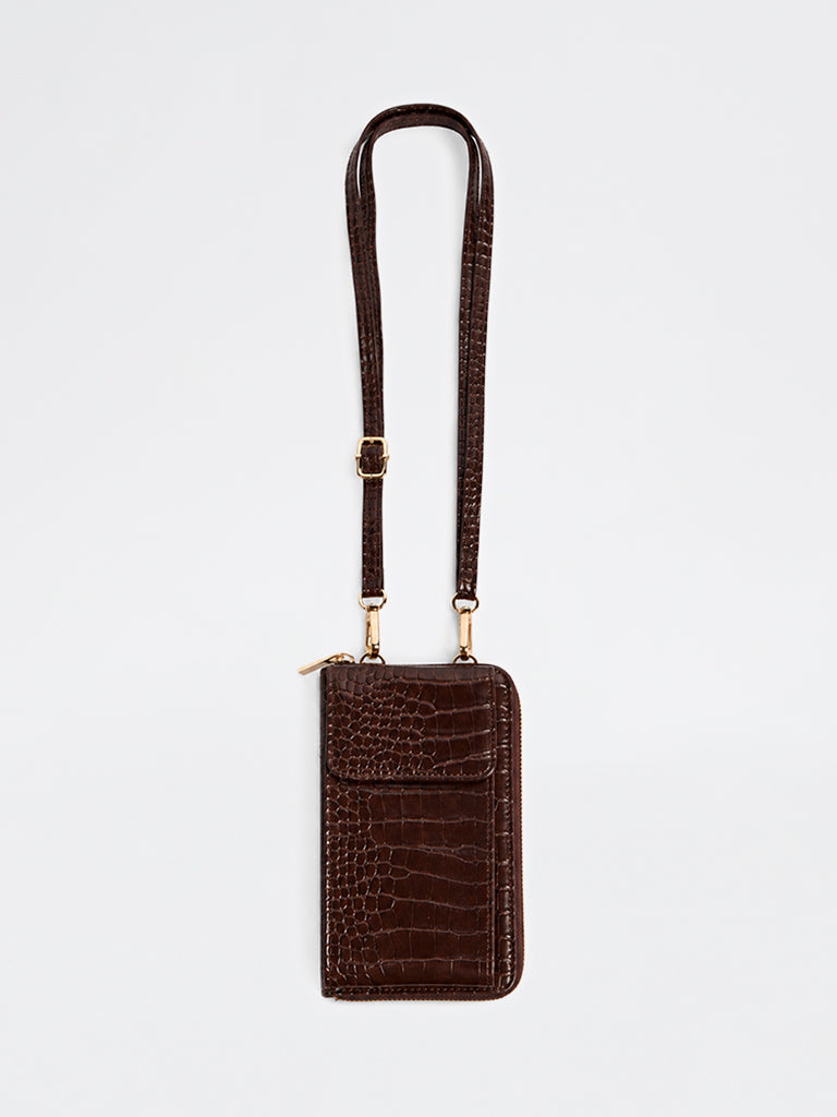 Westside Dark Brown Textured Phone Sling Bag