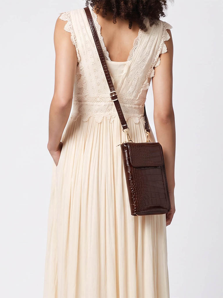 Westside Dark Brown Textured Phone Sling Bag