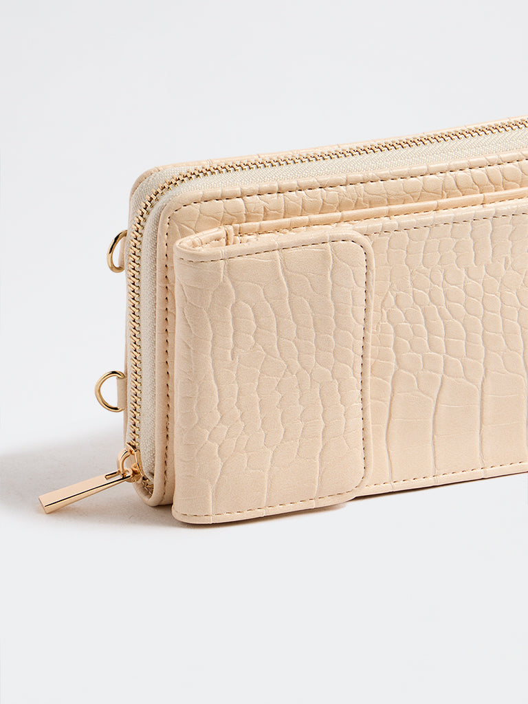 Westside Cream Textured Phone Sling Bag