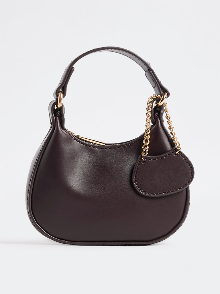 Westside Dark Brown Charm-Detail Handbag with Sling Handle