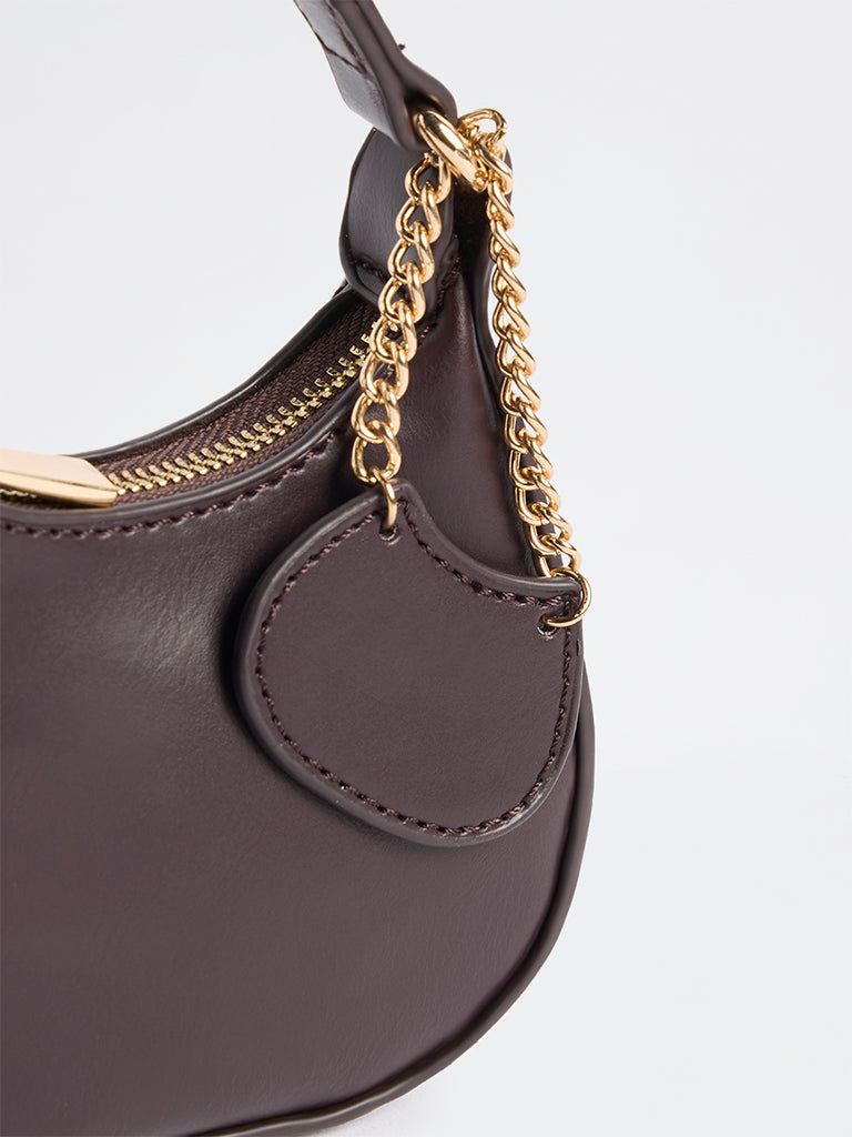 Westside Dark Brown Charm-Detail Handbag with Sling Handle
