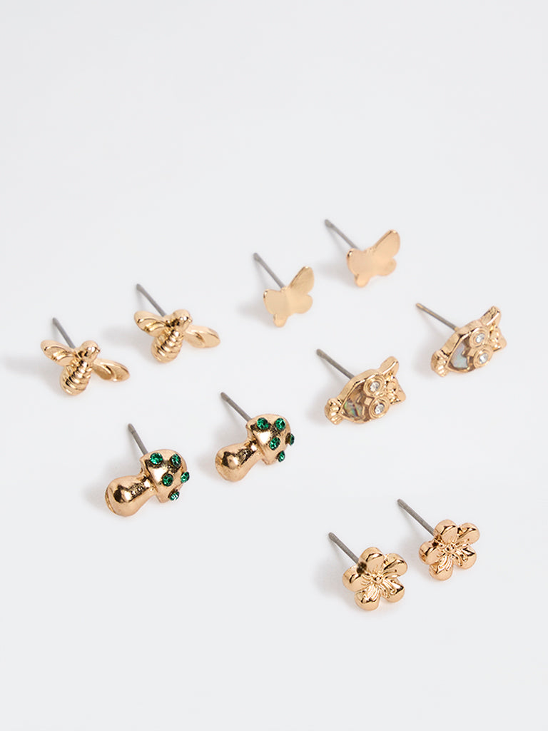 Westside Accessories Gold Nature Themed Stud Earrings - Pack of 5
