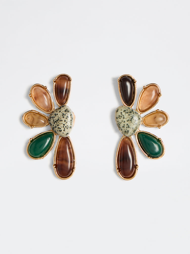Westside Accessories Multicolour Half Floral Stud Earrings