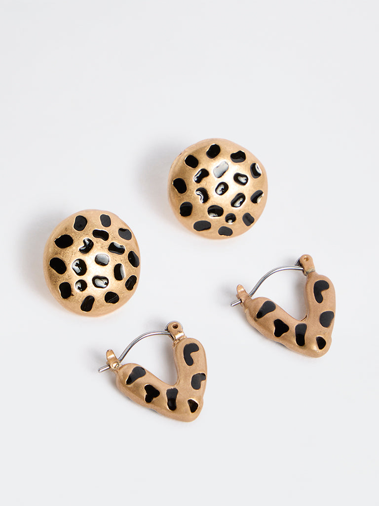 Westside Accessories Gold Animal Pattern Stud and Hoop Earrings - Pack of 2