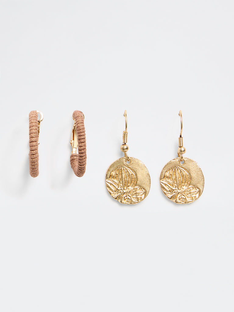 Westside Accessories Brown and Gold Earrings - Pack of 2