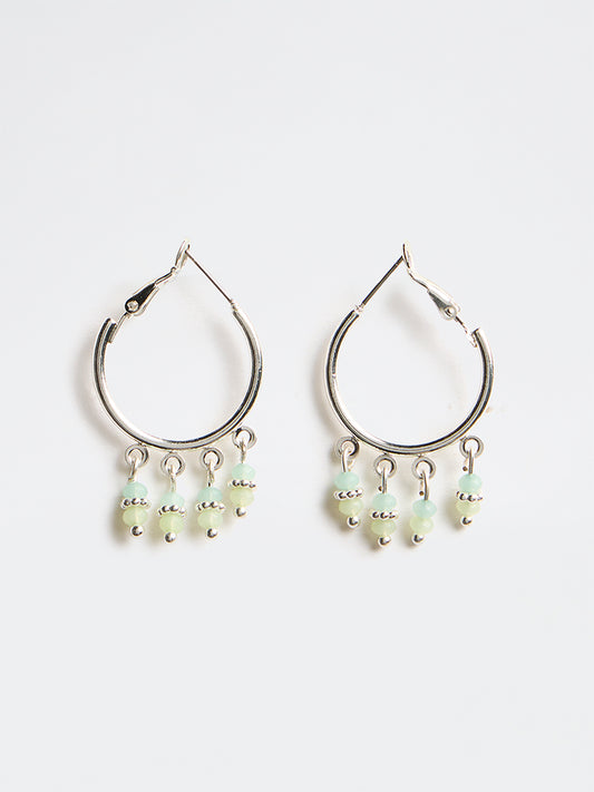 Westside Accessories Green and Silver Beaded Hoop Earrings