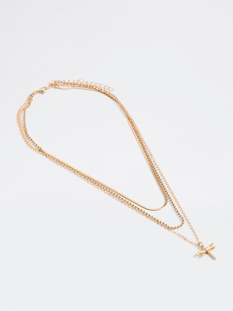 Westside Accessories Gold Dragonfly Pendant Layered Necklace