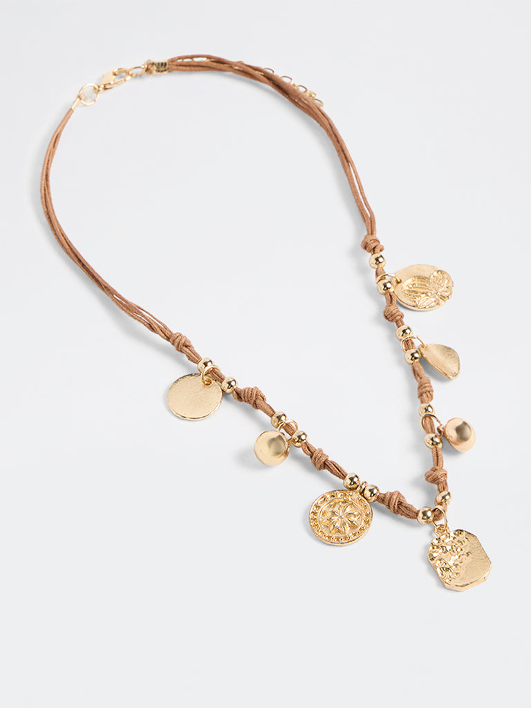 Westside Accessories Brown Multi-Charm Cord Necklace