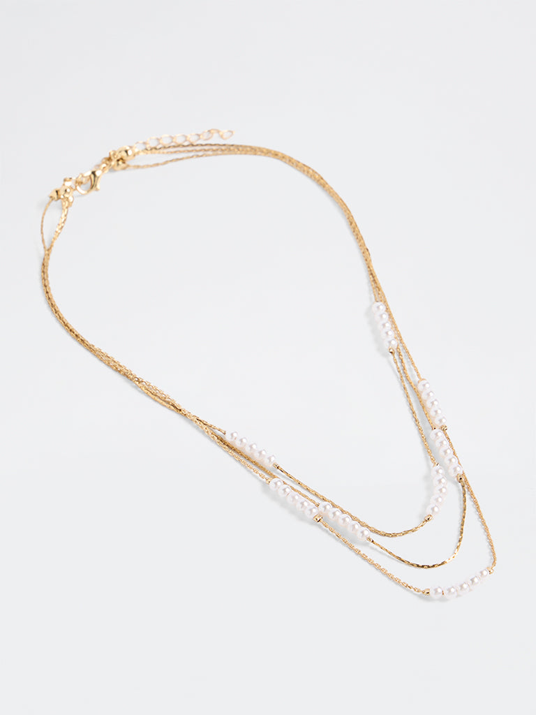 Westside Accessories Gold Pearl Layered Necklace