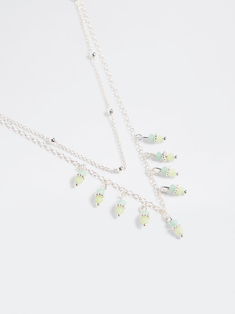 Westside Accessories Silver Beaded Double Layered Chain Necklace