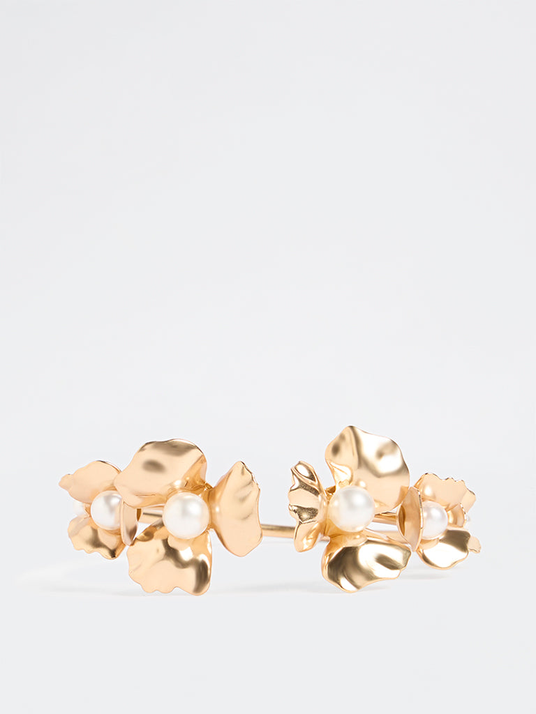 Westside Accessories Gold Floral Open Cuff Bracelet