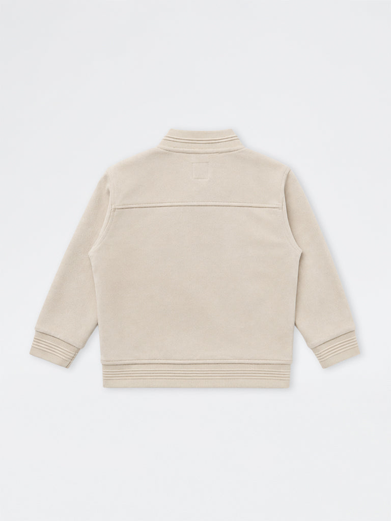 HOP Kids Boys Light Beige Solid Suede Jacket