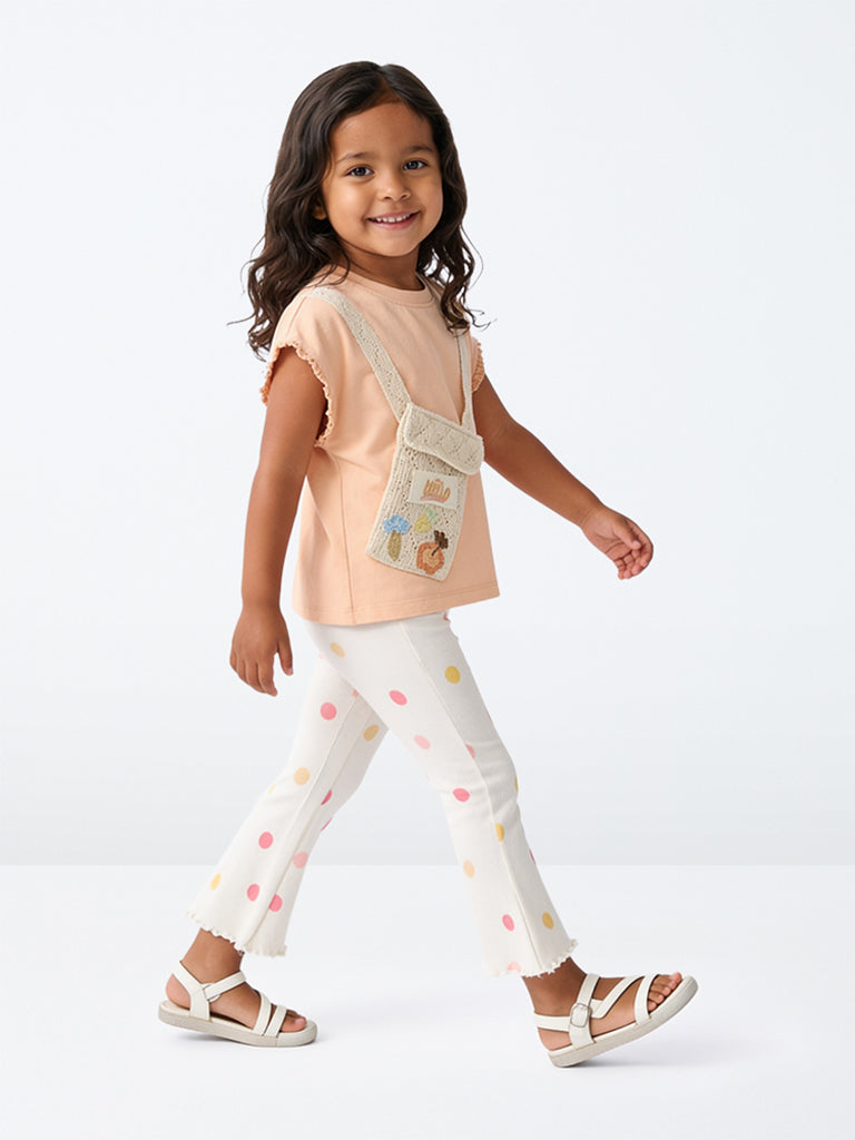 HOP Kids Girls Off-White Polka Dot High-Rise Cotton-Blend Pants