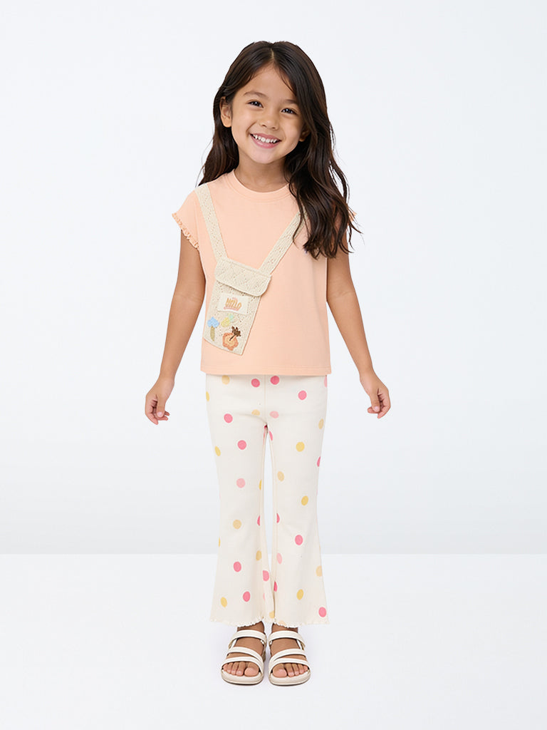 HOP Kids Girls Off-White Polka Dot High-Rise Cotton-Blend Pants