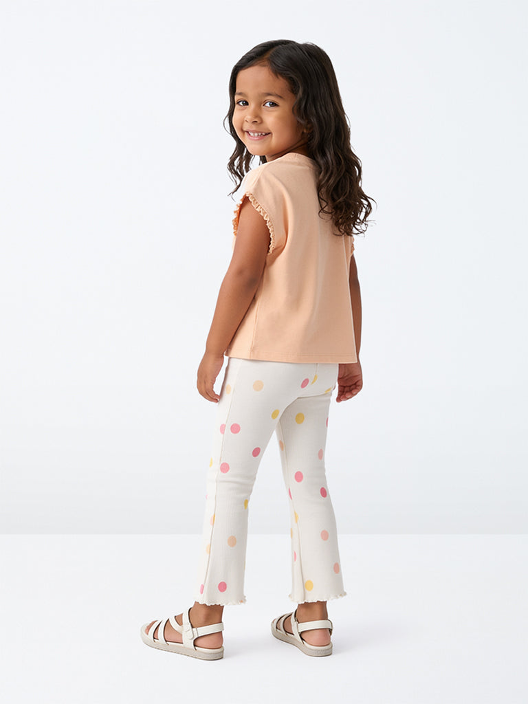 HOP Kids Girls Off-White Polka Dot High-Rise Cotton-Blend Pants